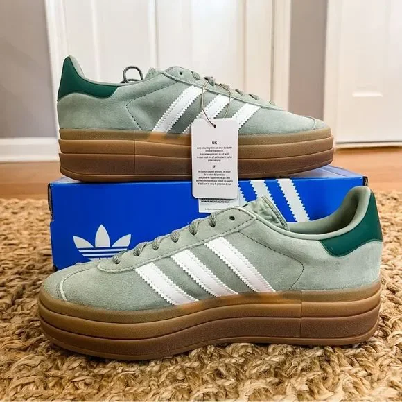 NWT Adidas Gazelle Bold Platform Gum Sole Shoes Silver Green Women’s Size 6 - Picture 9 of 14